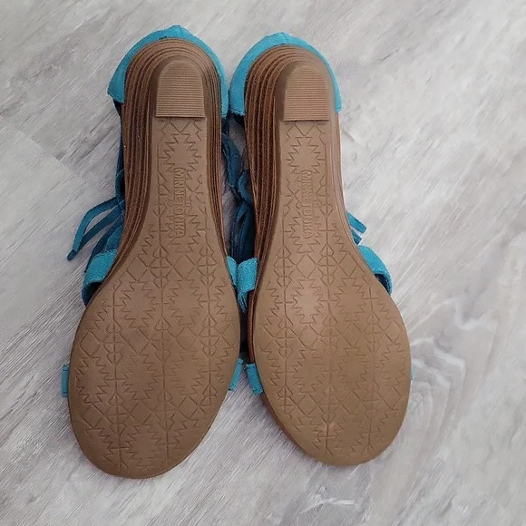 MINNETONKA Women's Sandals Suede Fringe Wedge wedge Turquoise  Size 6 - Picture 7 of 11